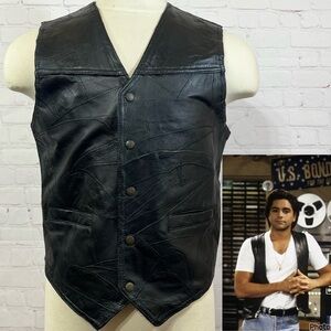 Navarre Leather Company Vintage Quilted Leather Vest in Black Medium 90s 80s